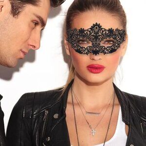 Black Venetian Lace Mask Mardi Gras Carnival Masquerade Halloween Taboo